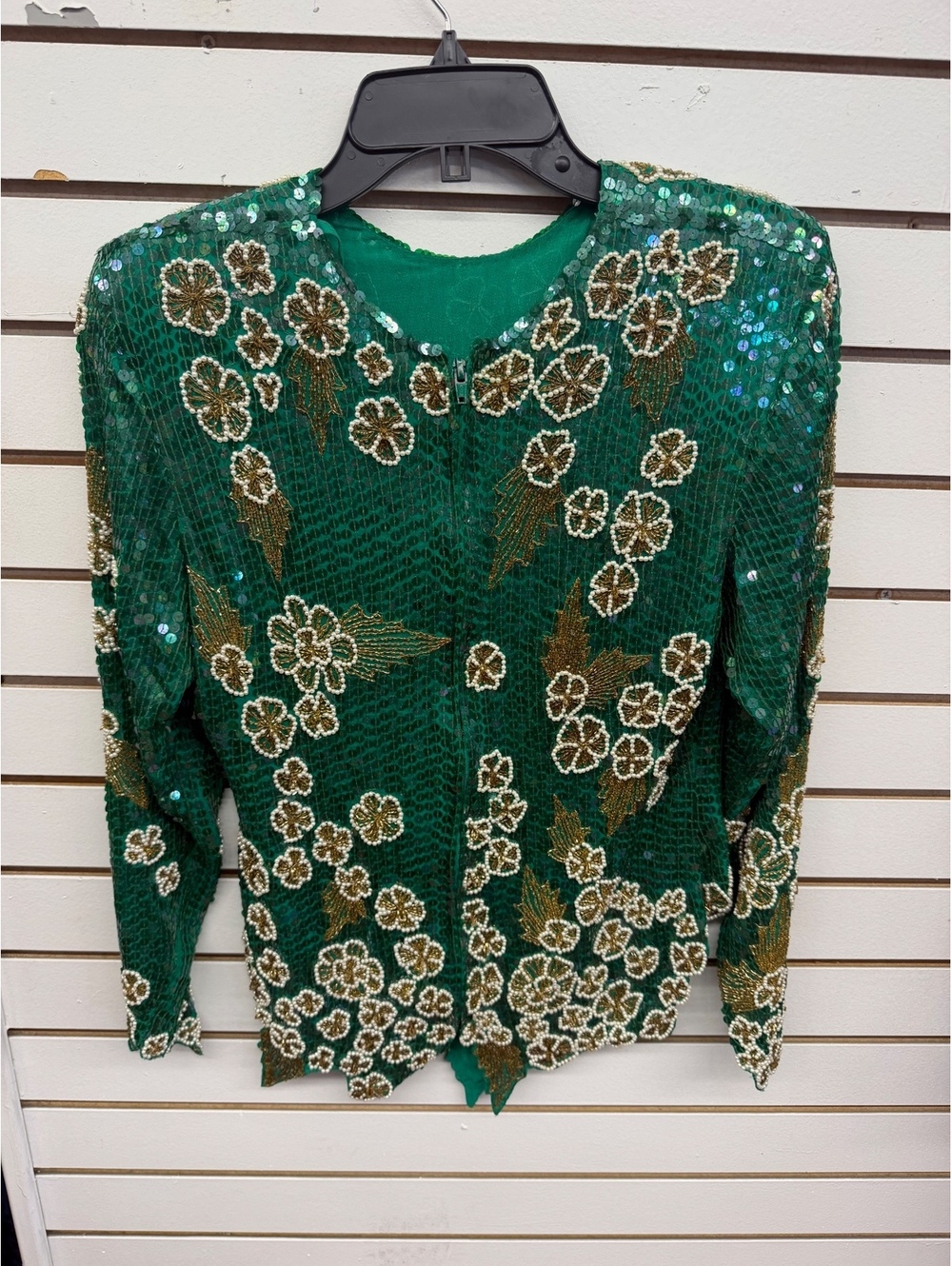 Metamorphosis Green Silk Beaded Sequin Floral Evening Jacket